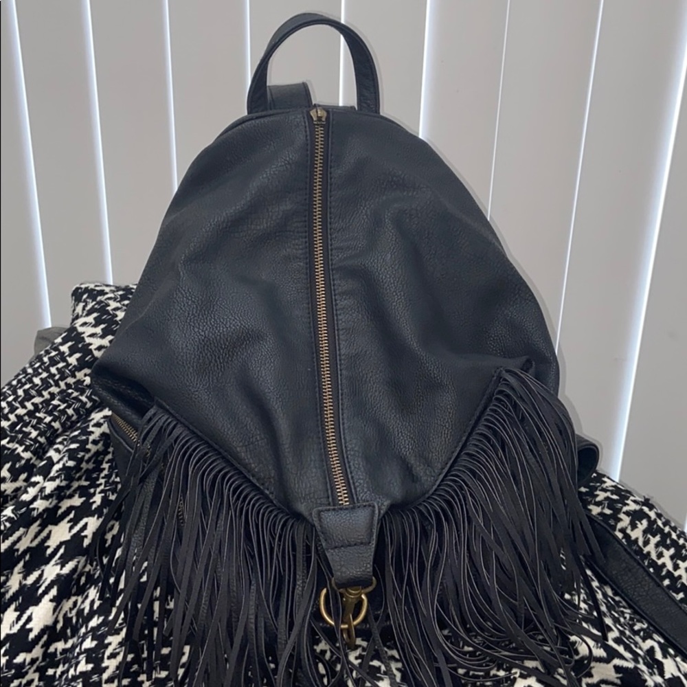 Faux leather fringe backpack purse